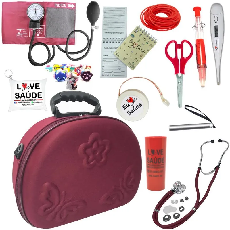Kit Enfermagem Estagio Super Luxo Maleta - Vinho Premium