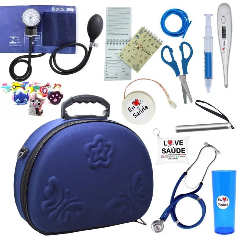 Kit Enfermagem Estagio Super Luxo Maleta - Azul Premium