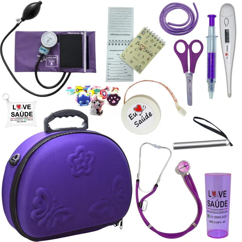 Kit Enfermagem Estagio Super Luxo Maleta - Roxo Premium