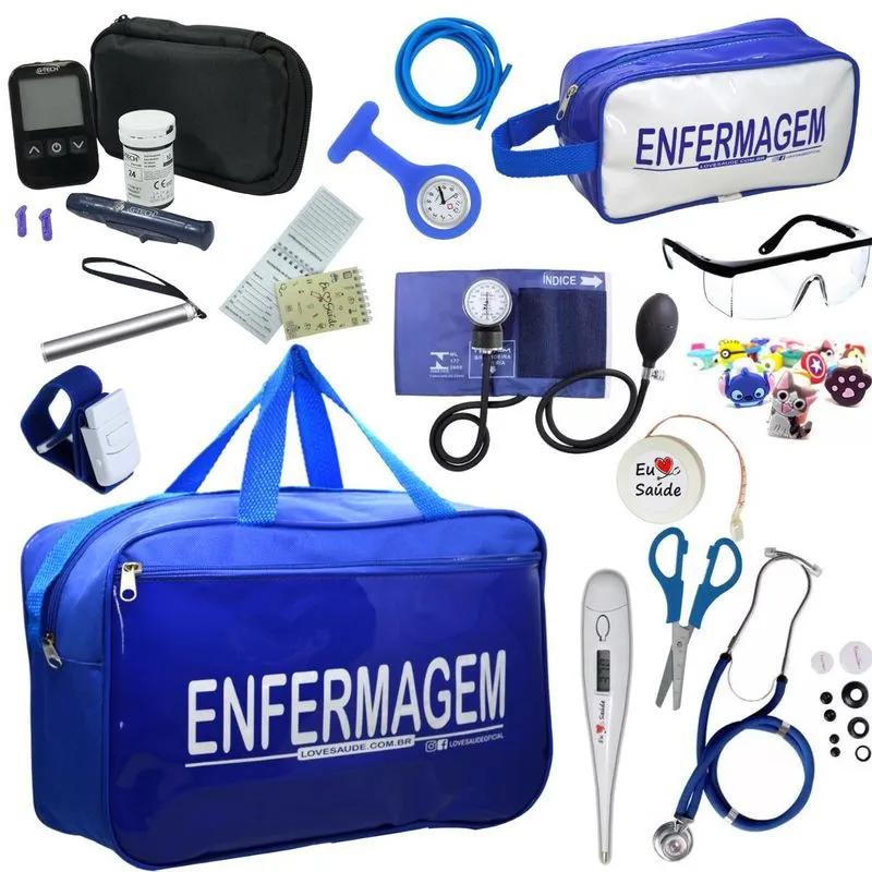 Kit Enfermagem Cores Bolsa + Medidor Glicose - Azul Premium Kit Enfermagem Cores Bolsa + Medidor Glicose - Azul Premium