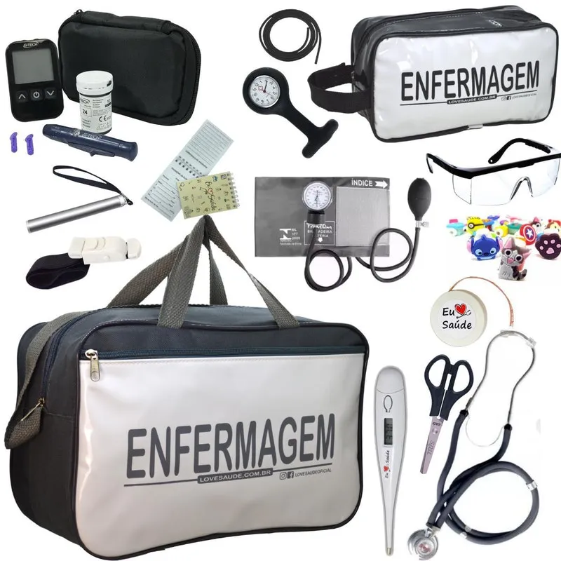 Kit Enfermagem Cores Bolsa + Medidor Glicose Grafite Premium