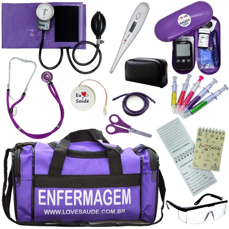 Kit Enfermagem Completo Top + Medidor Glicose Roxo Pa Med