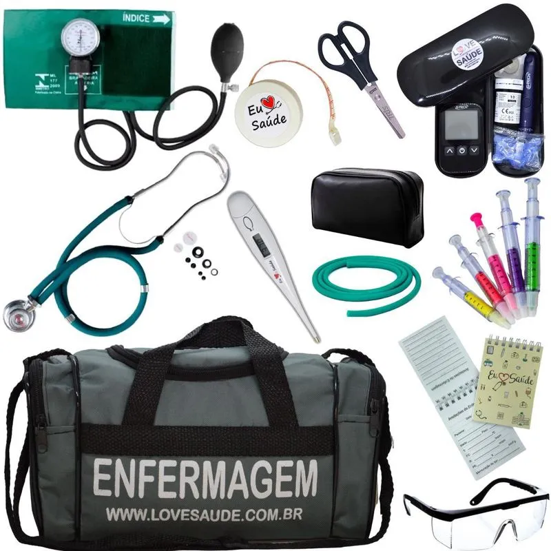 Kit Enfermagem Completo Top + Medidor Glicose Verde Premium