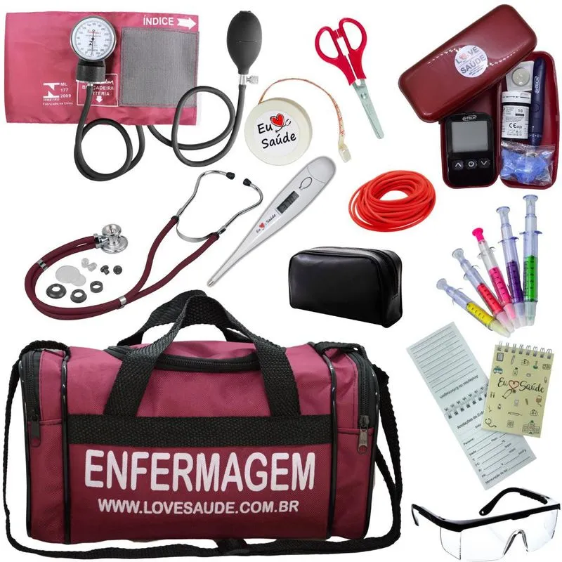 Kit Enfermagem Completo Top + Medidor Glicose Vinho Premium Kit Enfermagem Completo Top + Medidor Glicose Vinho Premium