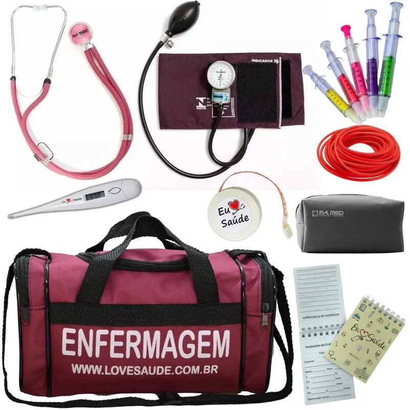 Kit Enfermagem Bolsa Top Estagio - Vinho Pa Med