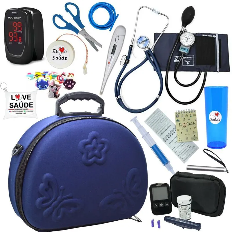 Kit Enfermagem Super Luxo Maleta Completo Azul Pa Med
