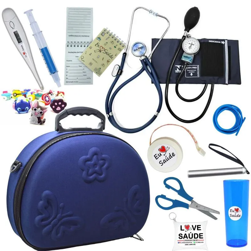 Kit Enfermagem Estagio Super Luxo Maleta - Azul Pa Med