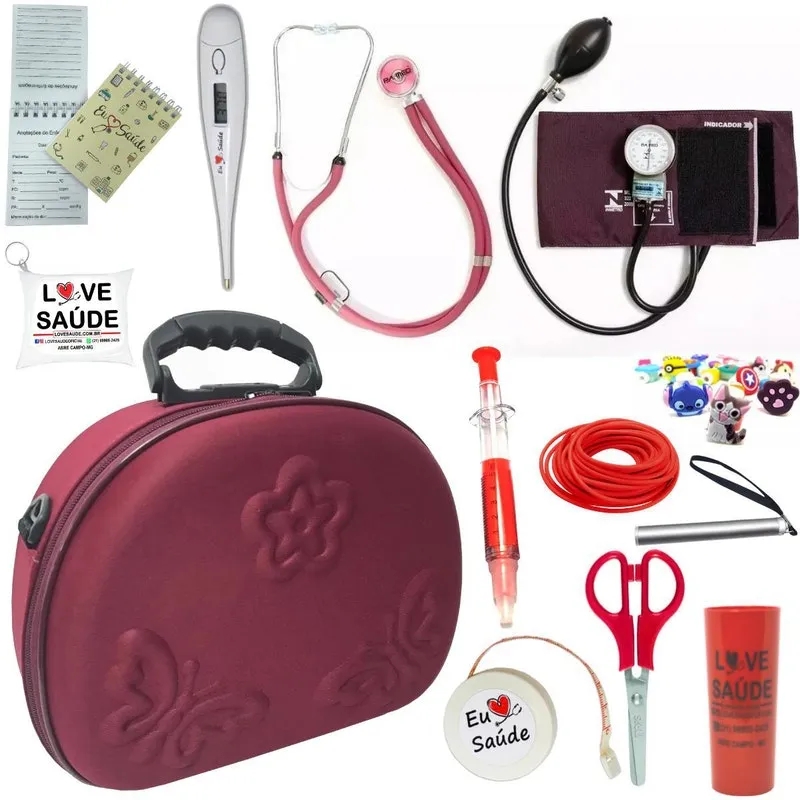 Kit Enfermagem Estagio Super Luxo Maleta - Vinho Pa Med