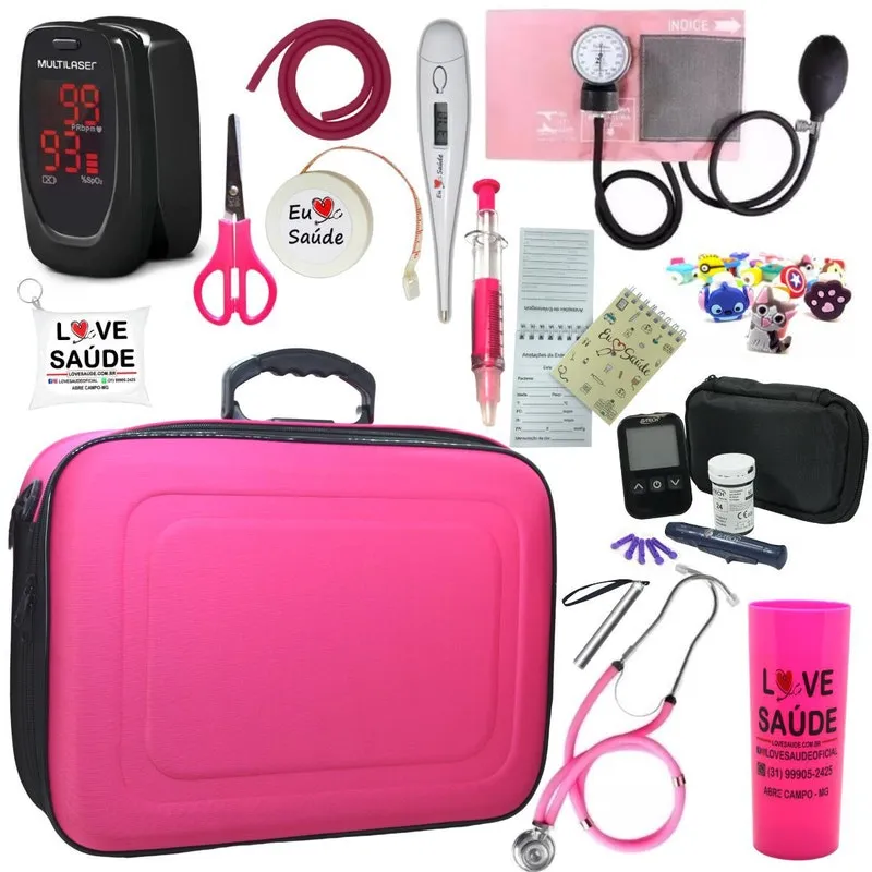 Kit Enfermagem Maleta Exclusiva Completo - Rosa Premium