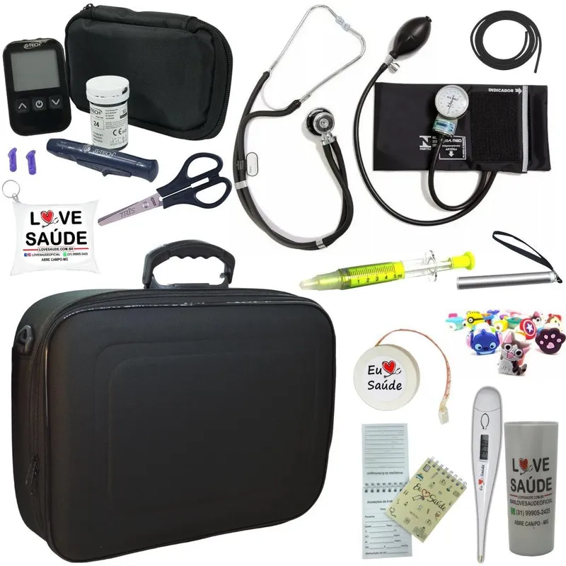 Kit Enfermagem Maleta Completo Monitor Glicose Preto Pa Med