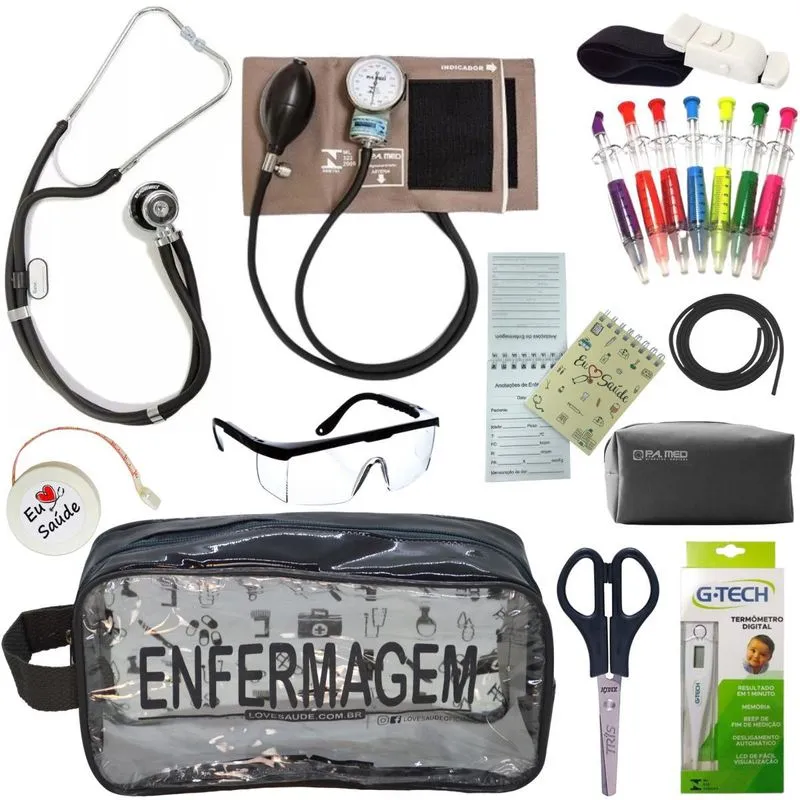 Kit Acadêmico Enfermagem Completo Grafite Transparente Pamed