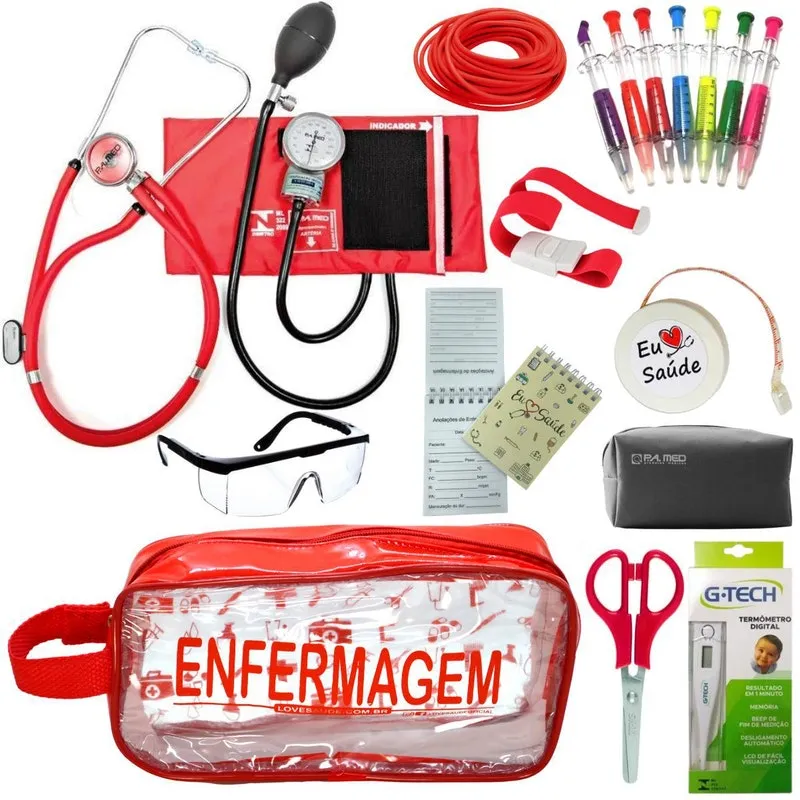 Kit Academico Enfermagem Completo Vermelho Transparente