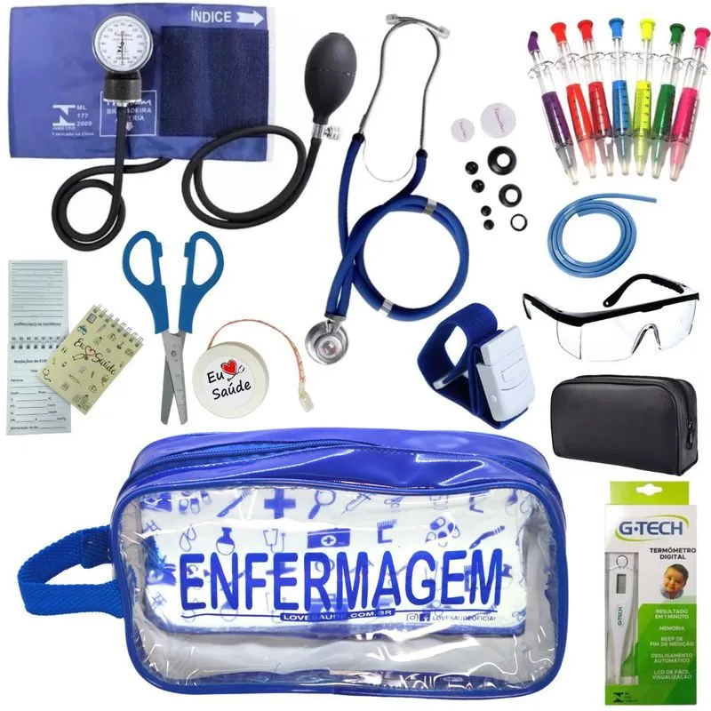 Kit Academico Enfermagem Completo Azul Transparente Premium