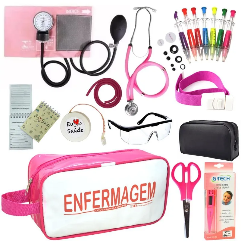 Kit Acadêmico Enfermagem Completo Rosa Premium