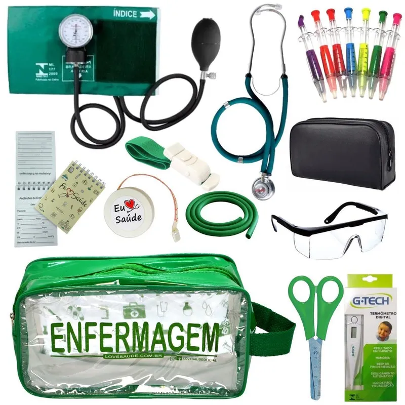 Kit Academico Enfermagem Completo Verde Transparente Premium