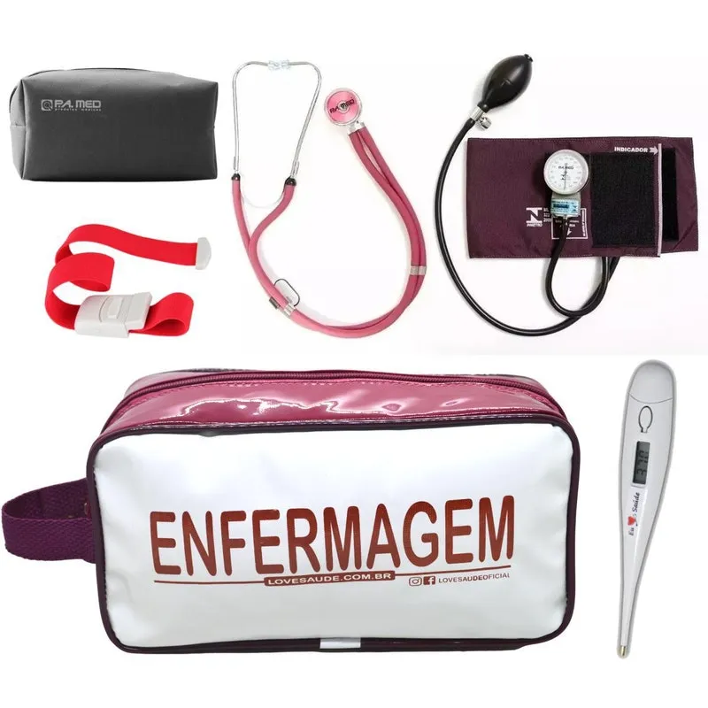 Kit Enfermagem Aparelho Pressão Esteto - Vinho Pa Med