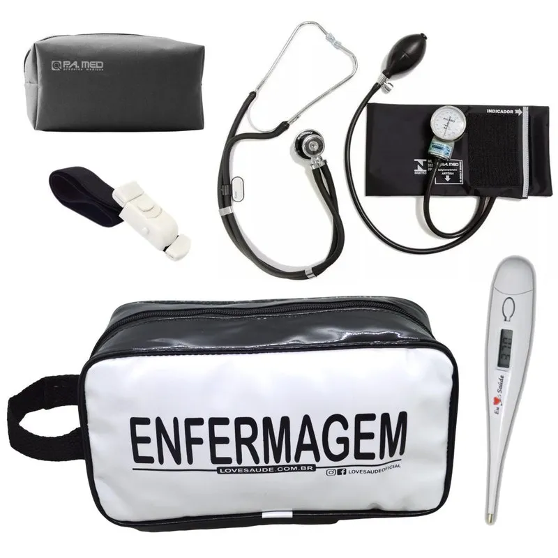 Kit Enfermagem Aparelho Pressão Esteto Preto Pa Med