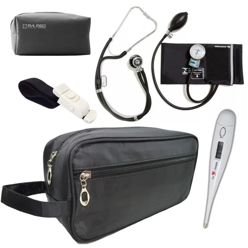 Kit Enfermagem Aparelho Pressão Esteto - Preto Pa Med