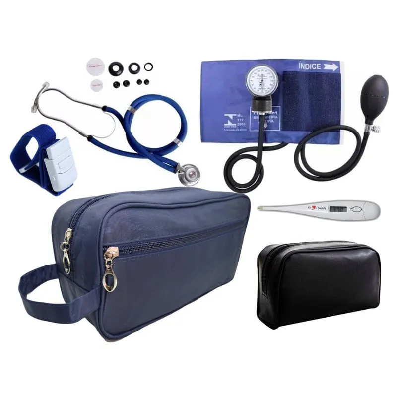 Kit Enfermagem Aparelho Pressão Esteto - Azul Premium