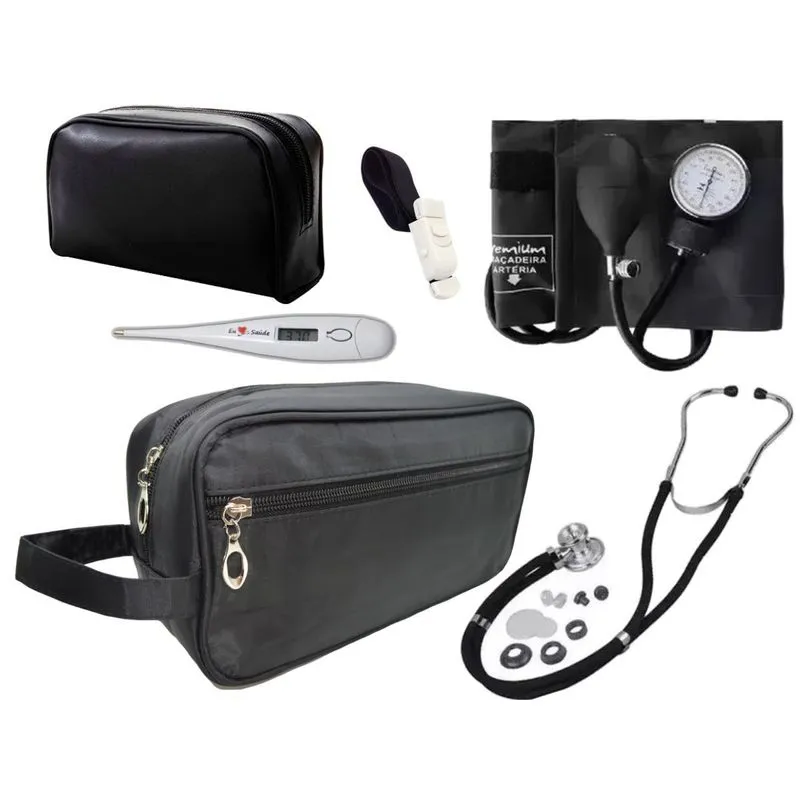 Kit Enfermagem Aparelho Pressão Esteto - Preto Premium