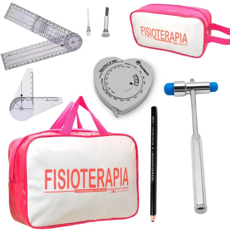 Kit Itens Fisioterapia Goniometro Martelo Buck - Rosa