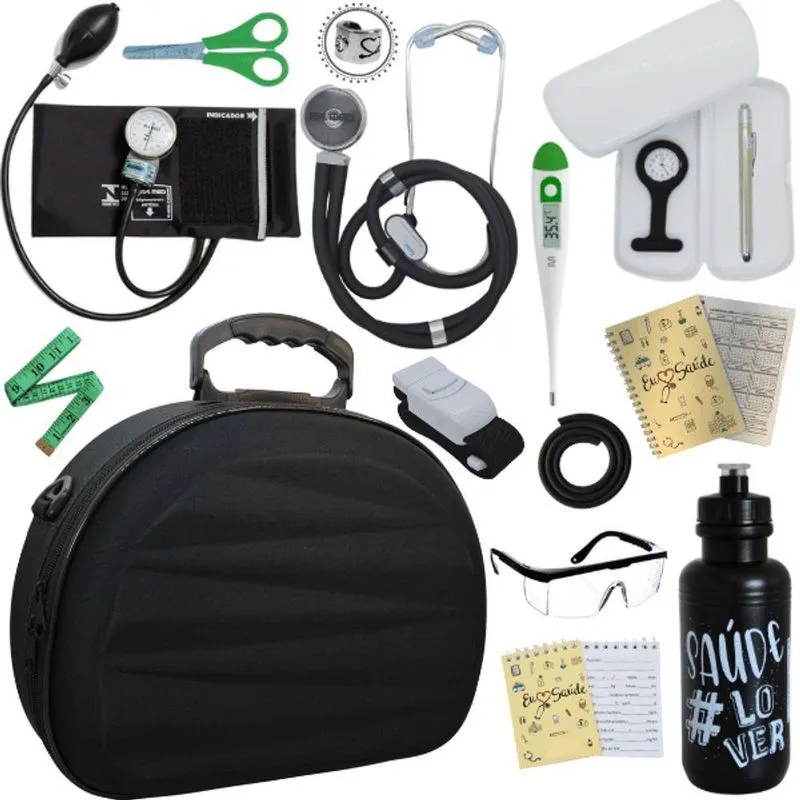 Kit Maleta Aparelho De Pressão Aneroide Esteto Esfigmomanometro Preto