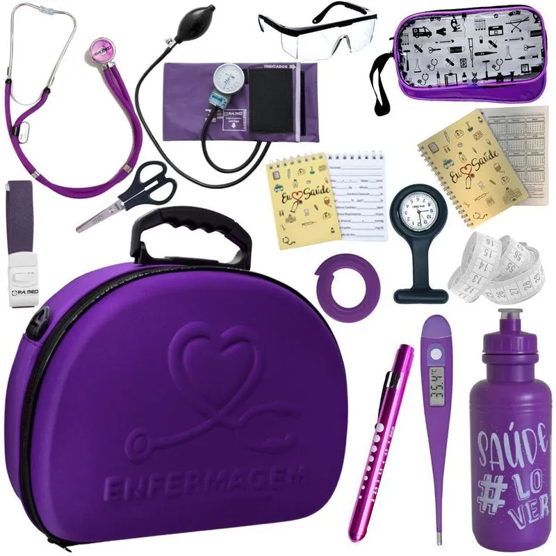 Kit Enfermagem Maleta Estágio- Roxo Enfermagem Pa Med