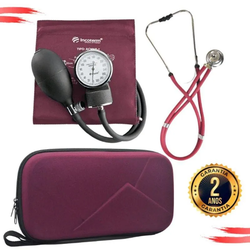 Kit Aparelho Pressao Esteto Rappaport Duplo Vermelho Escuro