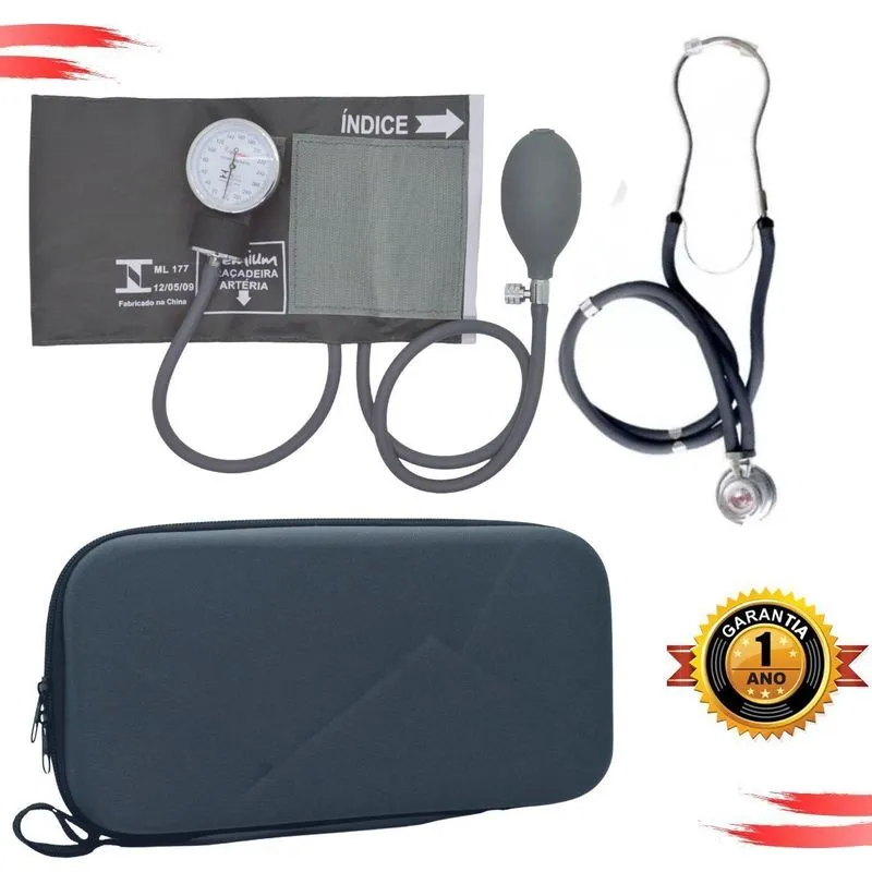 Aparelho Pressão Esteto Kit Enfermagem- Grafite Premium