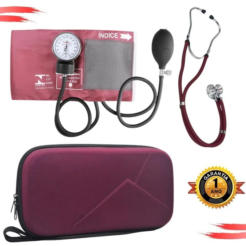 Aparelho Pressão Esteto Kit Enfermagem- Vinho Premium