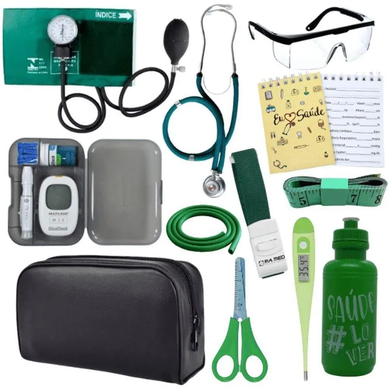 Kit Enfermagem Estágio Aparelho Pressão Estetoscópio Medidor Verde
