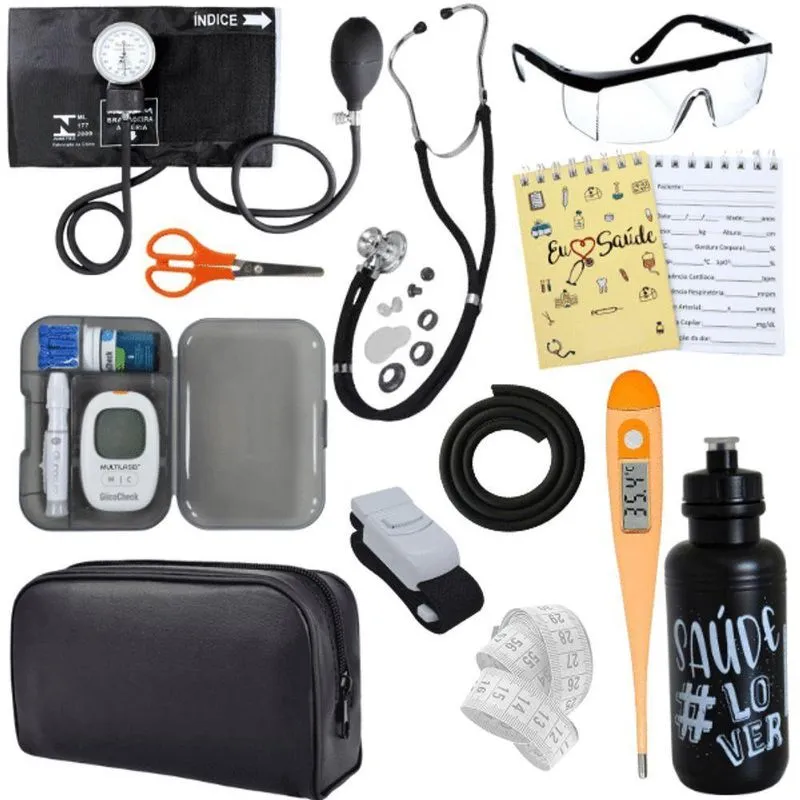 Kit Enfermagem Estágio Aparelho Pressão Estetoscópio Medidor Preto
