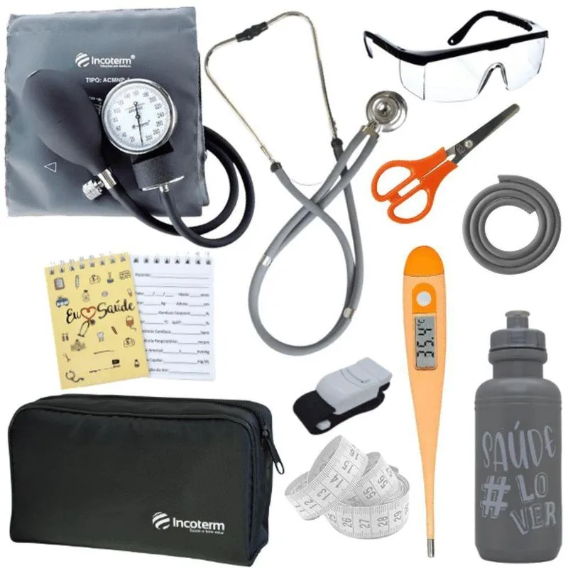 Kit Enfermagem Estágio Aparelho Pressão Estetoscópio Cinza