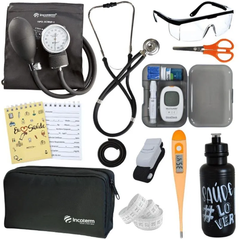Kit Enfermagem Estágio Aparelho Pressão Estetoscópio Medidor Preto