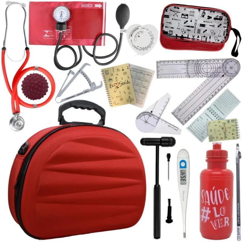 Kit Fisioterapia Goniômetro Pequeno Grande -vermelho Premium