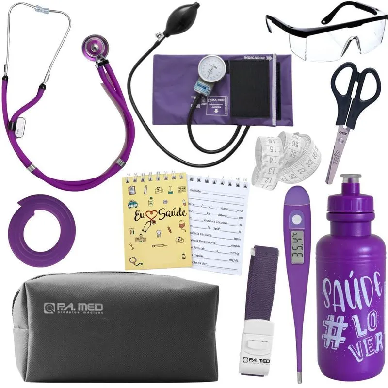 Kit Enfermagem Aparelho Pressao Esfigmo- Roxo Pa Med