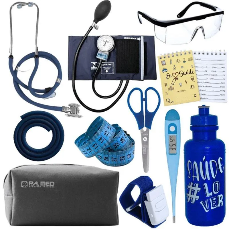 Kit Enfermagem Estágio Aparelho Pressão Estetoscópio Azul
