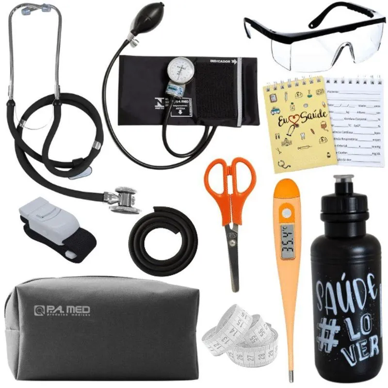 Kit Enfermagem Estágio Aparelho Pressão Estetoscópio Preto