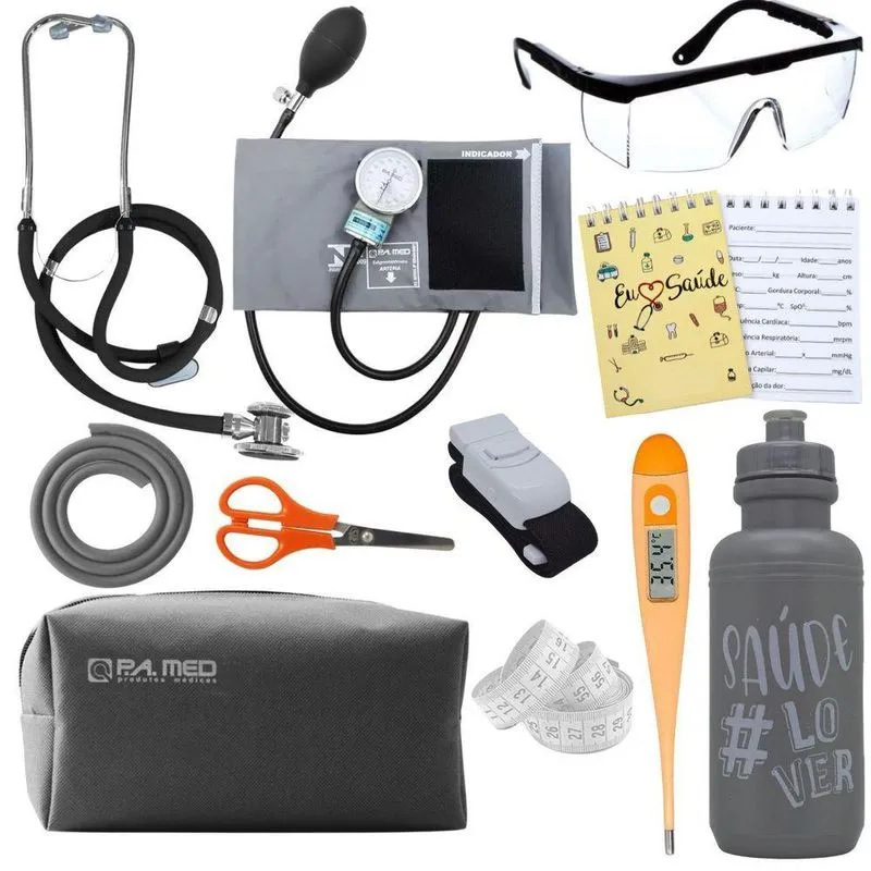 Kit Enfermagem Estágio Aparelho Pressão Estetoscópio Cinza