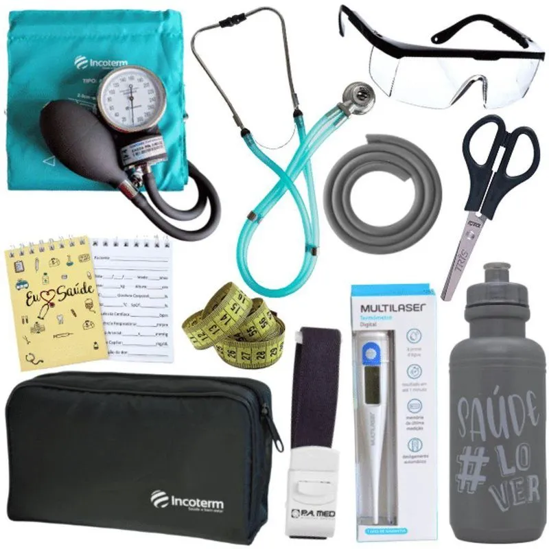 Kit Enfermagem Estágio Aparelho Pressão Estetoscópio Verde