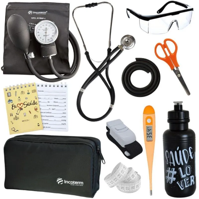 Kit Enfermagem Estágio Aparelho Pressão Estetoscópio Preto