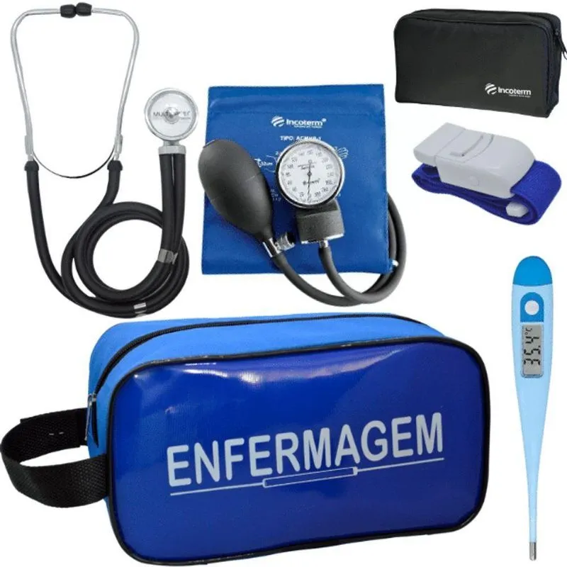 Kit Aparelho Pressão Estetoscópio Enfermagem Azul