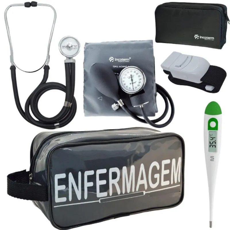Kit Aparelho Pressão Estetoscópio Enfermagem Cinza