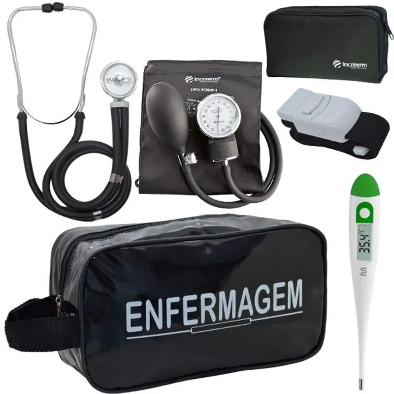 Kit Aparelho Pressão Estetoscópio Enfermagem Preto