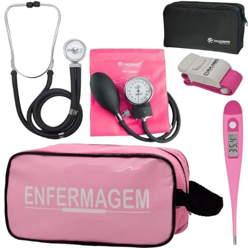 Kit Aparelho Pressão Estetoscópio Enfermagem Rosa