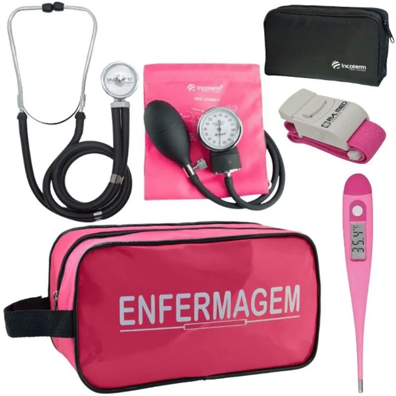 Kit Aparelho Pressão Estetoscópio Enfermagem Fúcsia