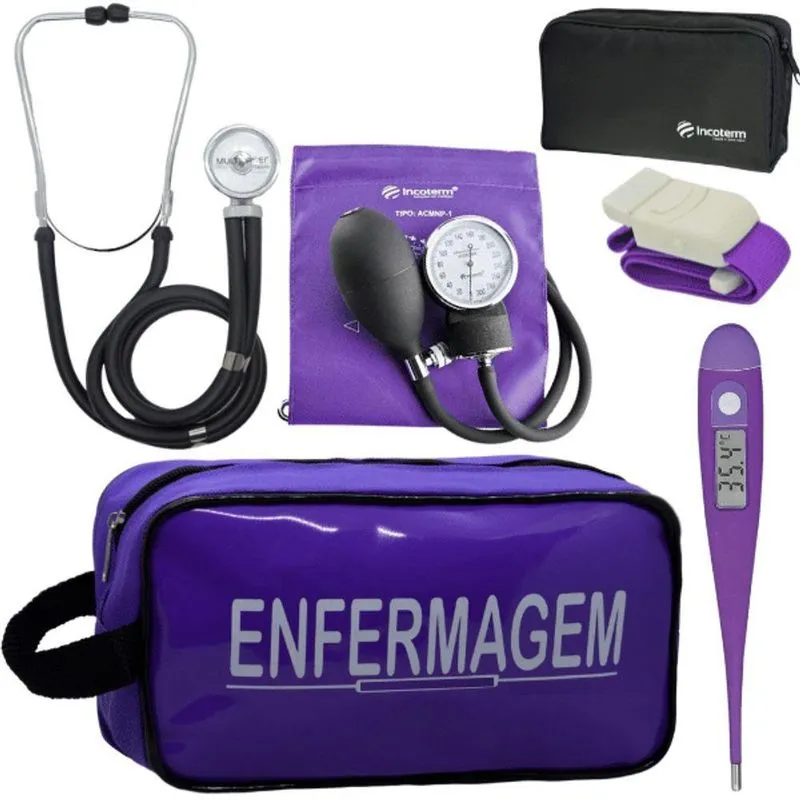 Kit Aparelho Pressão Estetoscópio Enfermagem Violeta Escuro