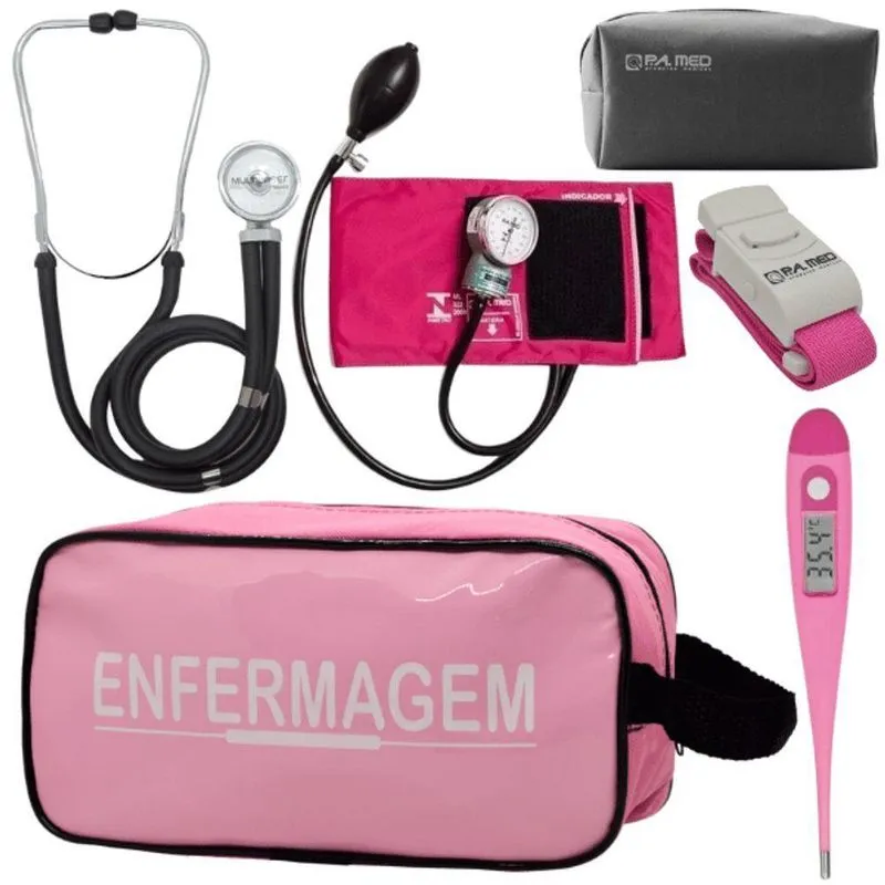 Kit Aparelho Pressão Estetoscópio Enfermagem Rosa