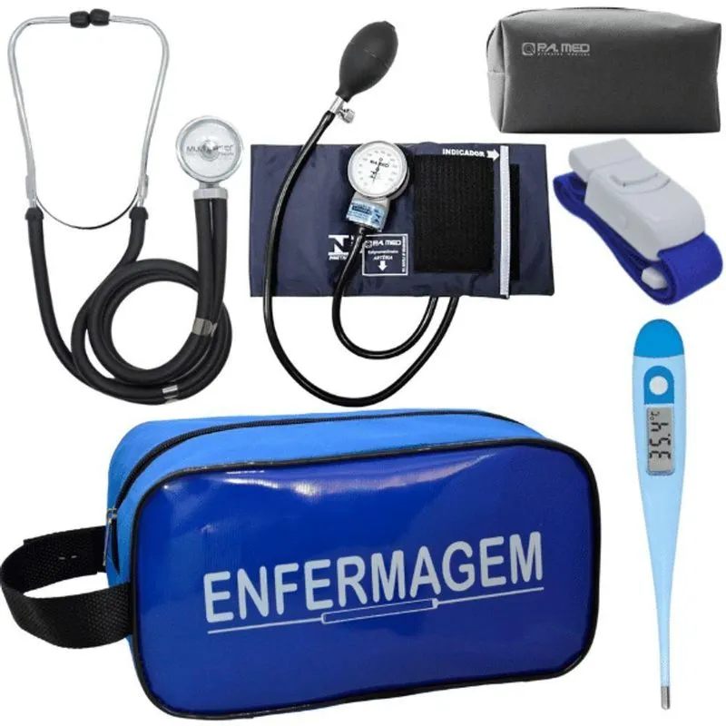 Kit Aparelho Pressão Estetoscópio Enfermagem Azul