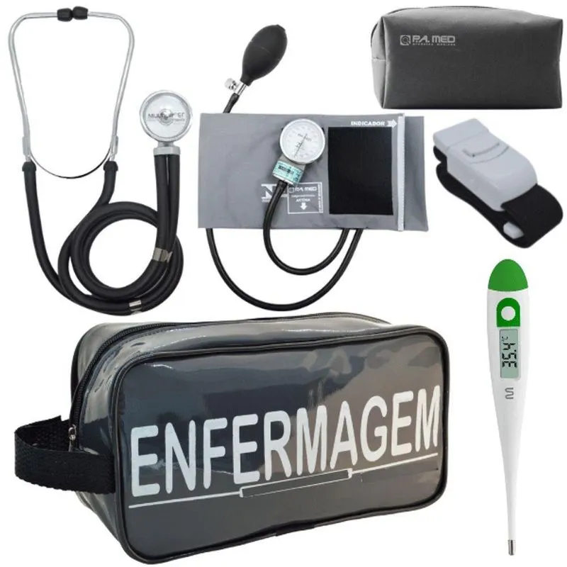 Kit Aparelho Pressão Estetoscópio Enfermagem Cinza